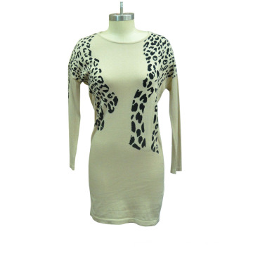 Mulheres Rodada Neck Sweater Vestido Moda